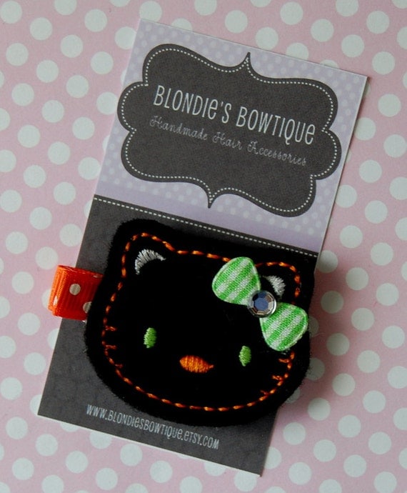 Hello Kitty Halloween Hair Clip - Hello Kitty Style Hair Clip - Halloween Hair Clip - Felt Hair Clip