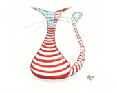 Stars and Stripes Cat Print, USA, American Flag Abstract Cat Artwork, Cat Illustration