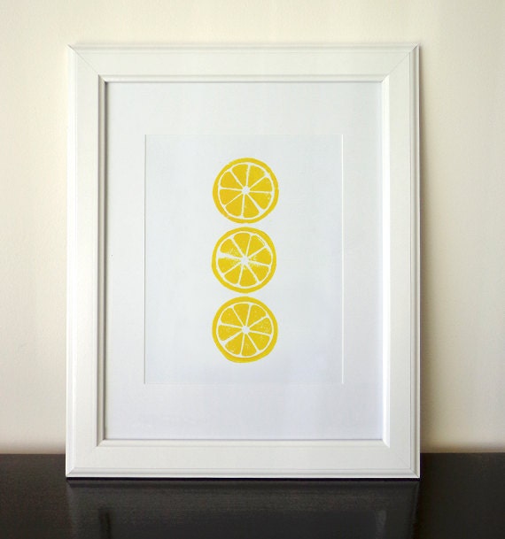 Citrus - Yellow 8x10 Linocut Print - Lemon - Orange