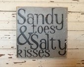 Sandy toes & Salty kisses Wooden Handpainted 11x11 Square Sign Wall Art