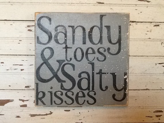 Sandy toes & Salty kisses Wooden Handpainted 11x11 Square Sign Wall Art