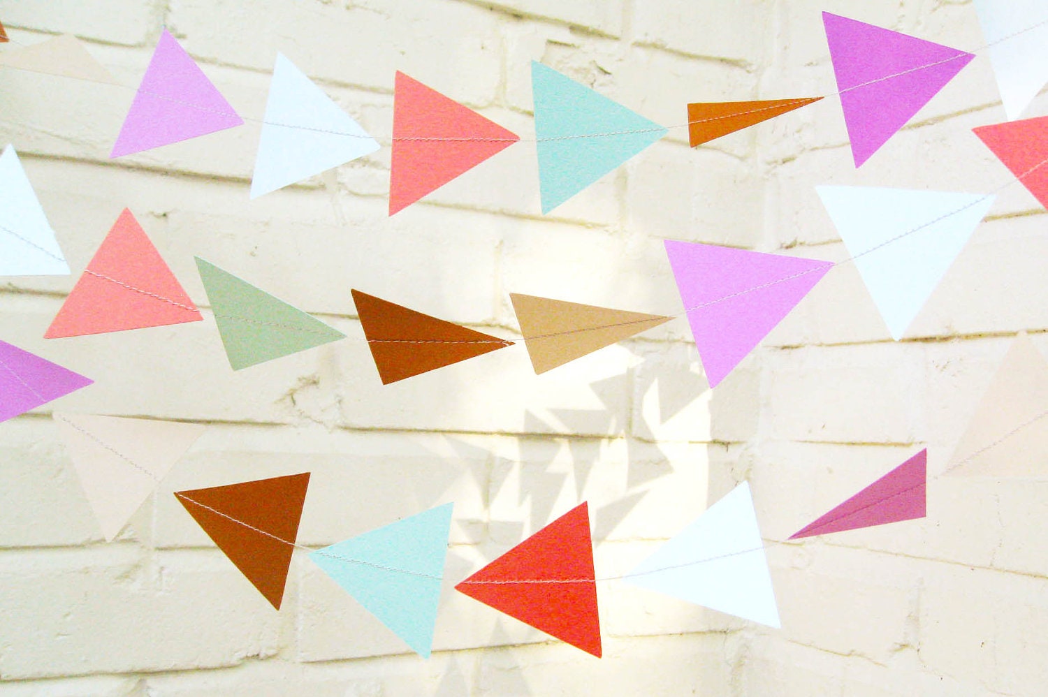The Geo Garland, Paper Garland, Triangle Garland, Coral, Purple, Turquoise, Tan, Light Blue, Birthday Decoration, Wedding Garland