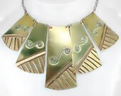Statement Bib Necklace,   Mixed Metal, Art Deco Style, Sterling,Brass,Copper