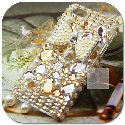Apple iPhone 4 S 4S 4G 4GS G 4th Gen / 5G 5 G BLING Hard Case: Gold Crystalized Rhinestone Diamond Gems Clear Back Skin Case Cover (BG)