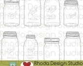 Vintage Mason Jar Stamps Digital Clip Art Retro