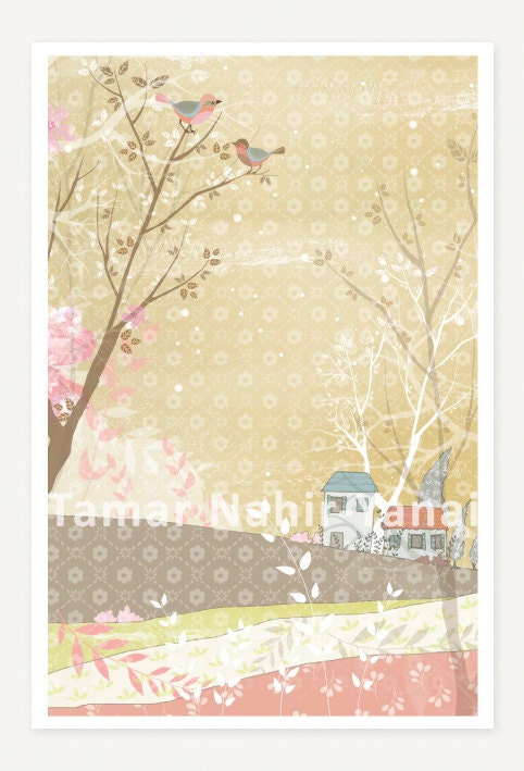 Birds Series Greeting Card - Pink house