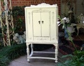 Old Mini Armoire Cabinet Shabby Chic French White Display or Storage Furniture