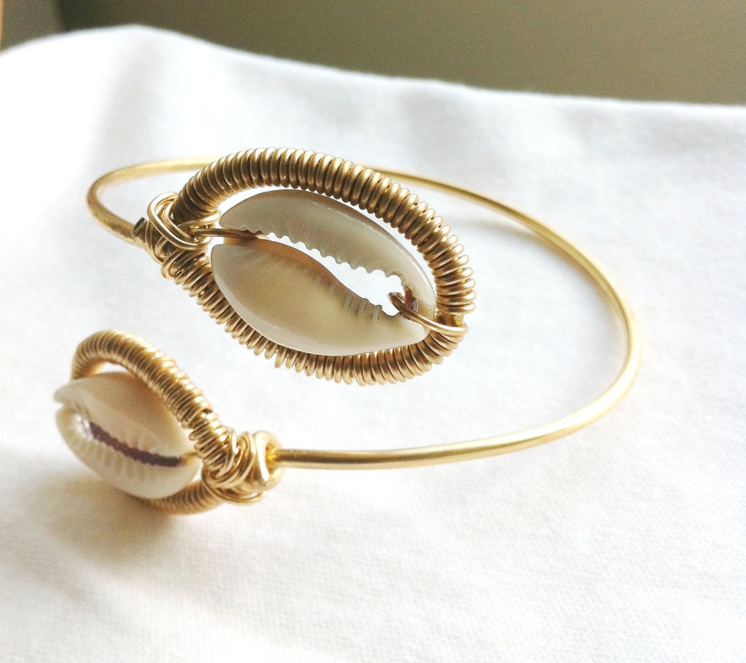 PISCES - Double Cowrie Shell Wrapped Adjustable Bangle