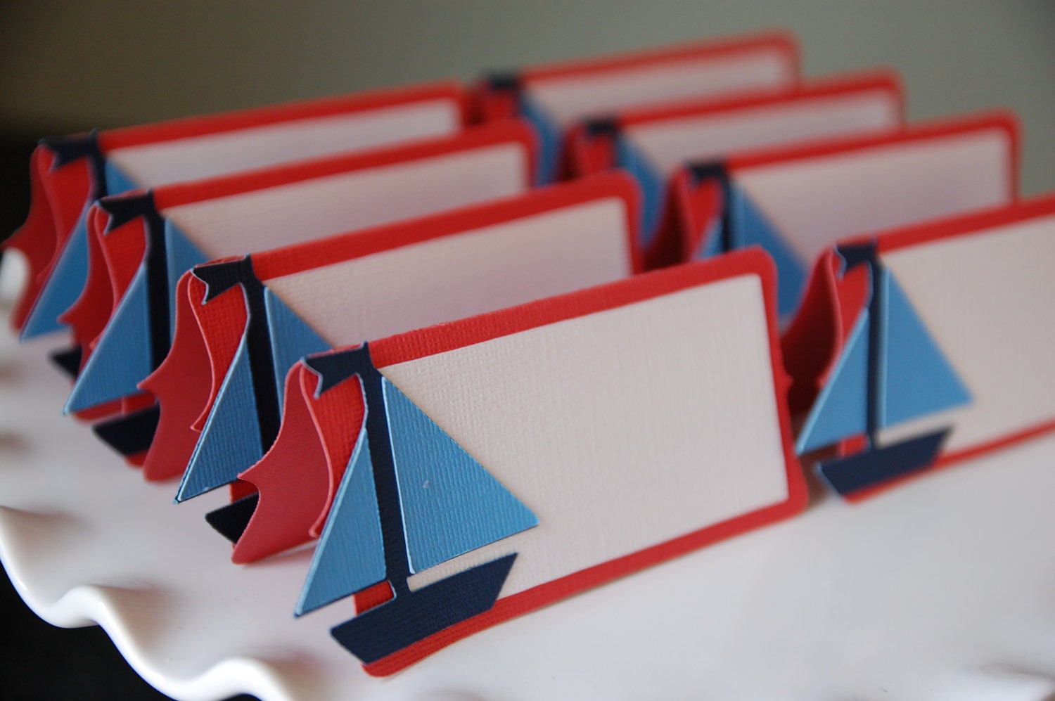 Sailboat Place Cards, Sailboat Food Labels, Sailboat Party Supplies, Nautical, Red, White and Blue 12 Pcs Il_570xn