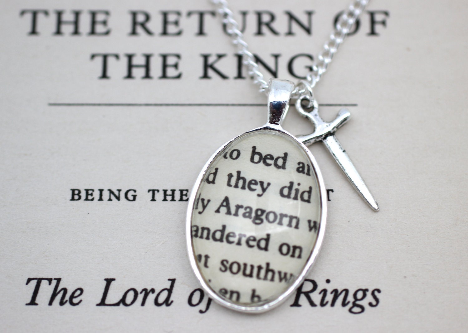 Lord of the Rings 'Aragorn' Book Page Necklace and Narsil Charm