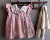 Vintage 1930s Childs Dress for Display, Tattered Prim Peg Hanger, Clothesline Display, Pink Floral , Repurposed Recycled