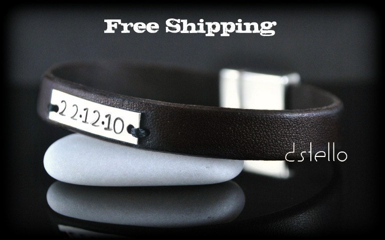 Mens bracelet - Sterling Silver ID - Engraved - Name  - Date - Magnetic clasp - Custom  - Hand stamped  - Women - Unisex