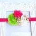 Shabby Chic Flower Baby Headband Pink Lime Green Floral Photo Prop