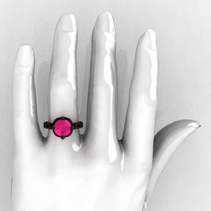 Modern Antique 14K Black Gold 3.0 Carat Pink Sapphire Solitaire Wedding Ring R214-14KBGPS