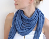 Handmade knitted women shawl scarf cotton blue beach