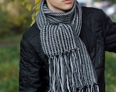 Hand knit Men's gray Scarf for him