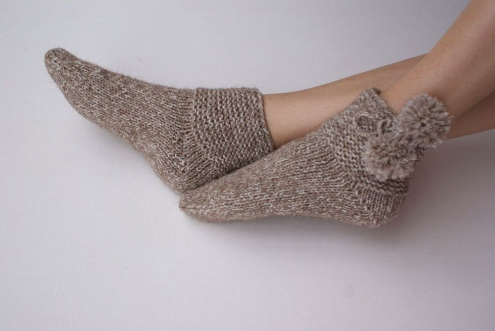 Hand knitted womens Thick wool Socks  Village alpaca Superwash Wool woodland rustic