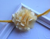 Yellow Satin and Tulle Flower attached to a Yellow Skinny Elastic Headband
