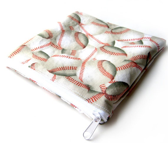 Large Zippered Sandwich Bag Cotton Waterproof Linging BPA FREE Baseball Print 7 x 7