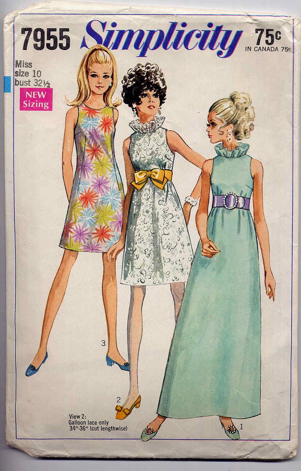 60s Mod Vintage Sewing Pattern A Line Dress with Ruffle Collar Simplicity 7955 Bust 32