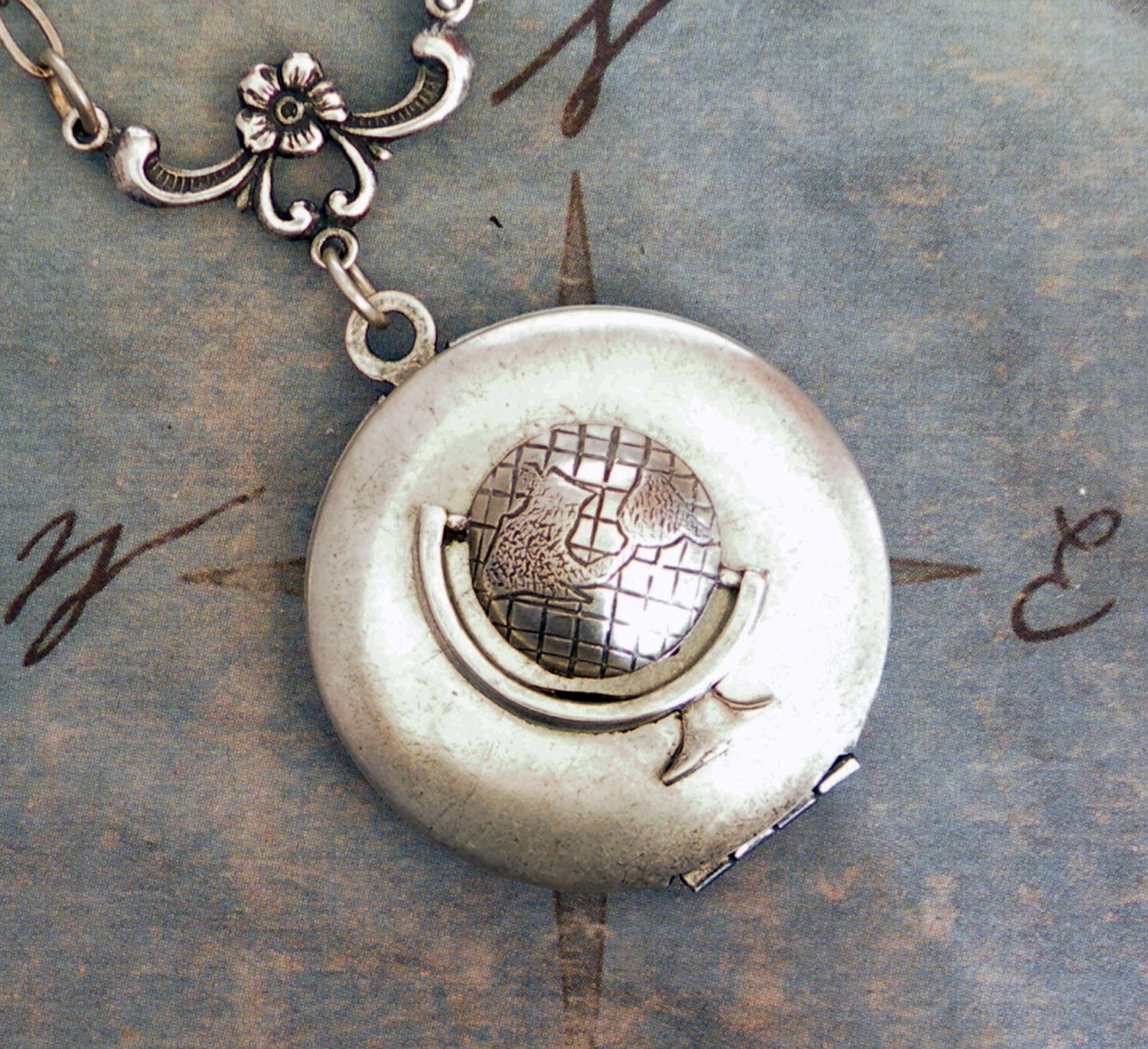Silver Globe Locket - Planet Earth Locket