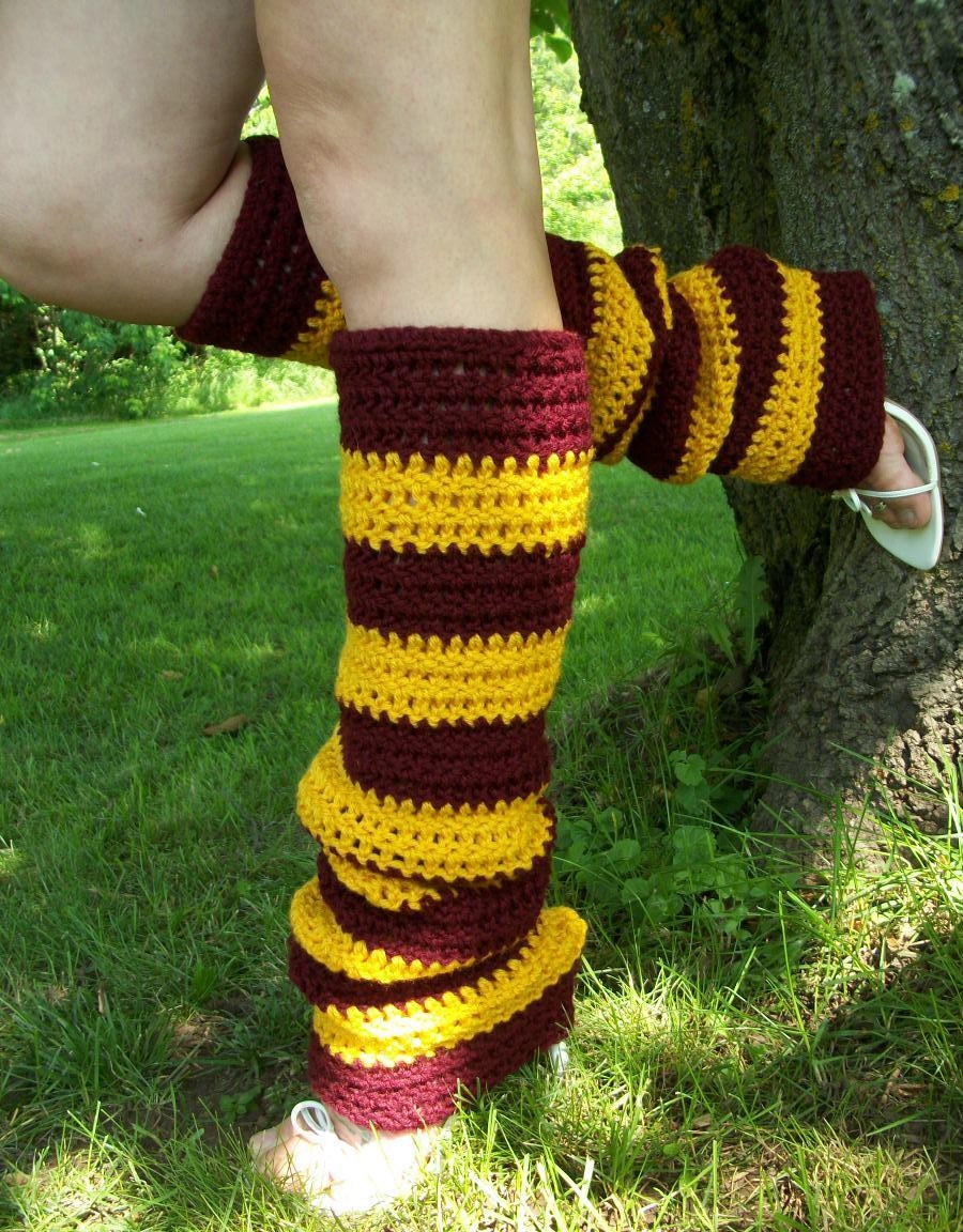 Hand Crocheted -Custom Made To Size - Adult -Teen Minnesota Golden Gopher Leg Warmers - Football - Hockey - Basketball- Harry Potter -