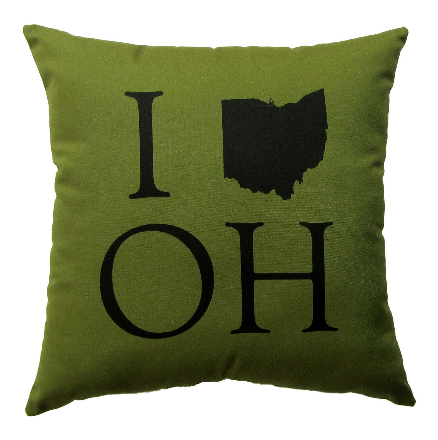 Olive Green 'I (Ohio) OH' Throw Pillow - 13.5'' x 13.5''