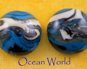 SALE Handcrafted Glass Cabochon Pair - Ocean World