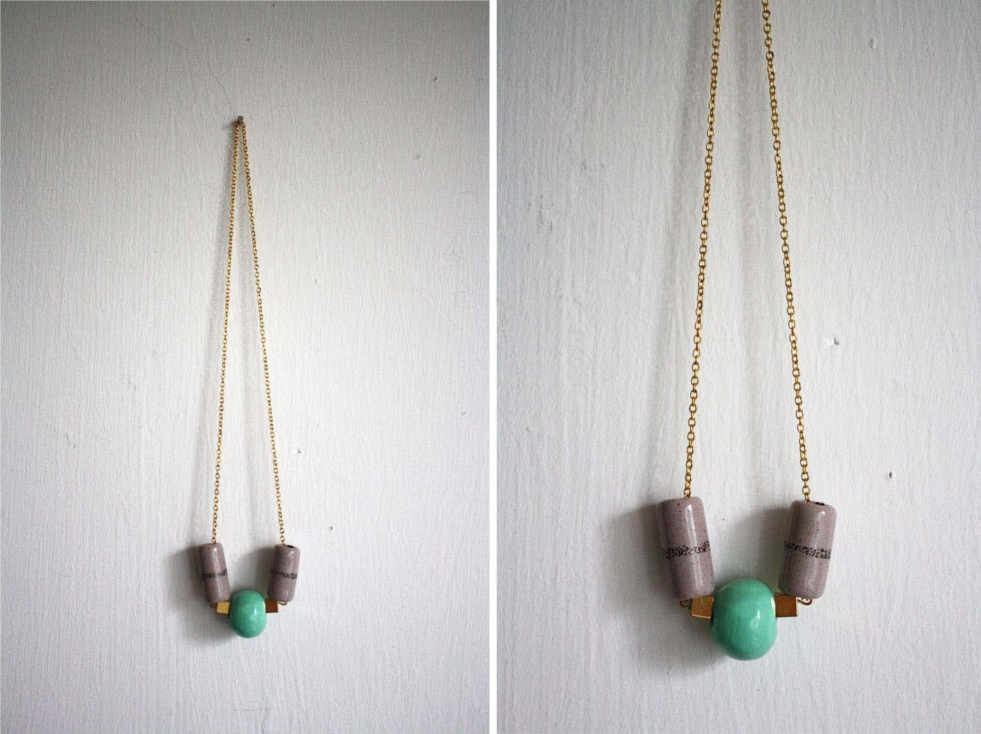 Necklace  // aqua/mint // tube and bead