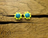 Tiny Turquoise & Neon Yellow Crystal Stud Earrings
