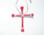 Cross Christmas Ornament Wall Hanging Red Horseshoe Nail Cross Gold Ribbon Handmade Montana USA Free Shipping Home Decor