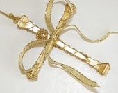 Cross Christmas Ornament Wall Hanging Home Decor Gold Horseshoe Nail Cross Gold Wire Wrapped Ribbon Handmade Montana USA Free Shipping