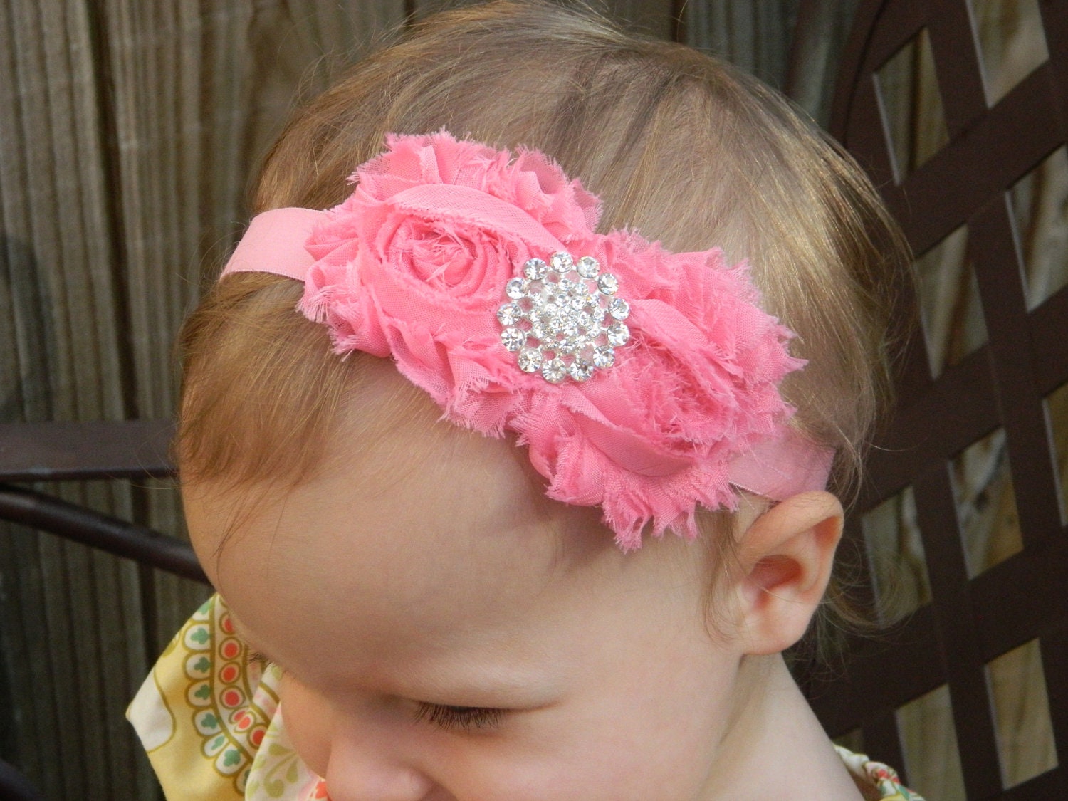 20% OFF ORDER Coral Shabby Bloom Headband..Coral Headband..Shabby Flower Headband..Rhinestone..infant headband..toddler headband.