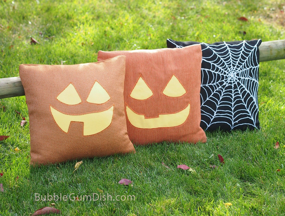 Halloween Decor Set of 3 Pillow Covers 1 Spider Web & 2 Jack o'Lantern 18x18