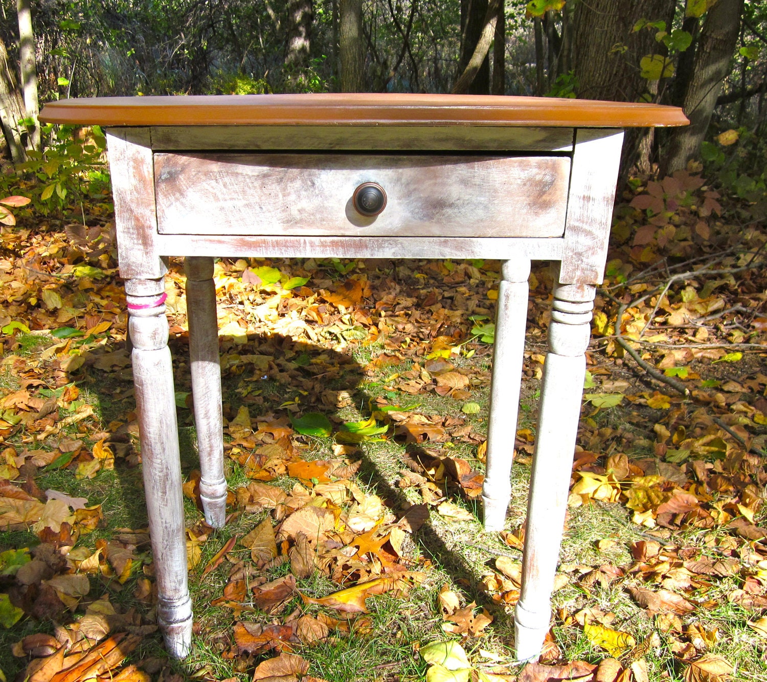 Rustic  Upcyled Shabby End  Side Table  Oval Top Vintage