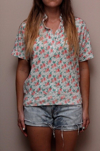 Women's 90's Hipster Vintage Floral Collared Top Size Small
