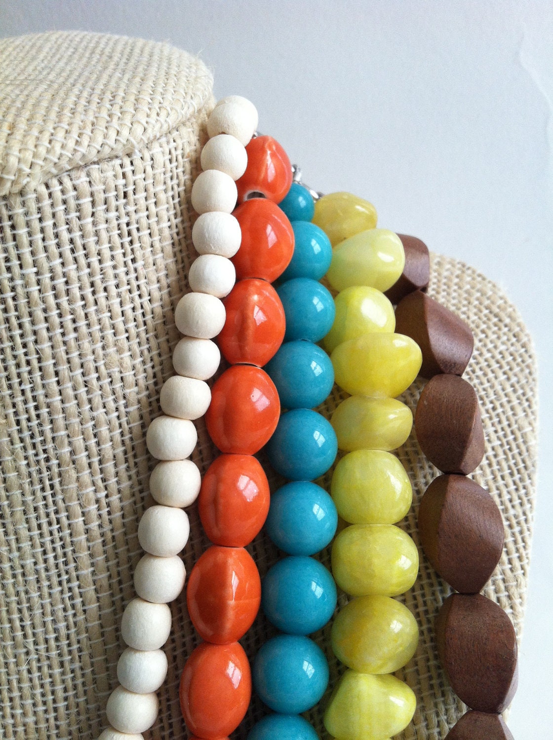 Tropical Punch - Lemon Zinger - Five Strand Wood, Ceramic and Stone Necklace