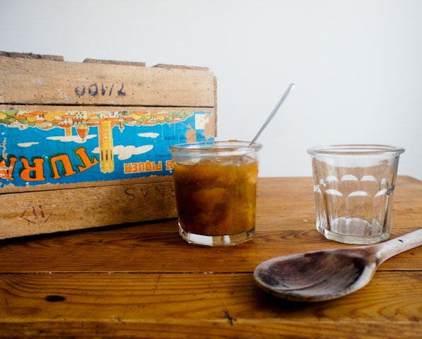 Vintage French Jam Jars // Set of 2 // Heavy glass // french farmhouse // country rustic // brown rust tan