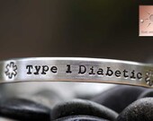 Hand Stamped Bracelet - Personalized Custom Narrow Aluminum Cuff - Made to Order - MEDICAL ALERT