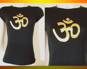 Womens / Juniors Black Fitted Top "Namaste Symbol" Gold Foil ...Size Small, Medium, Large, XL, 2XL, 3XL Zen Inspired