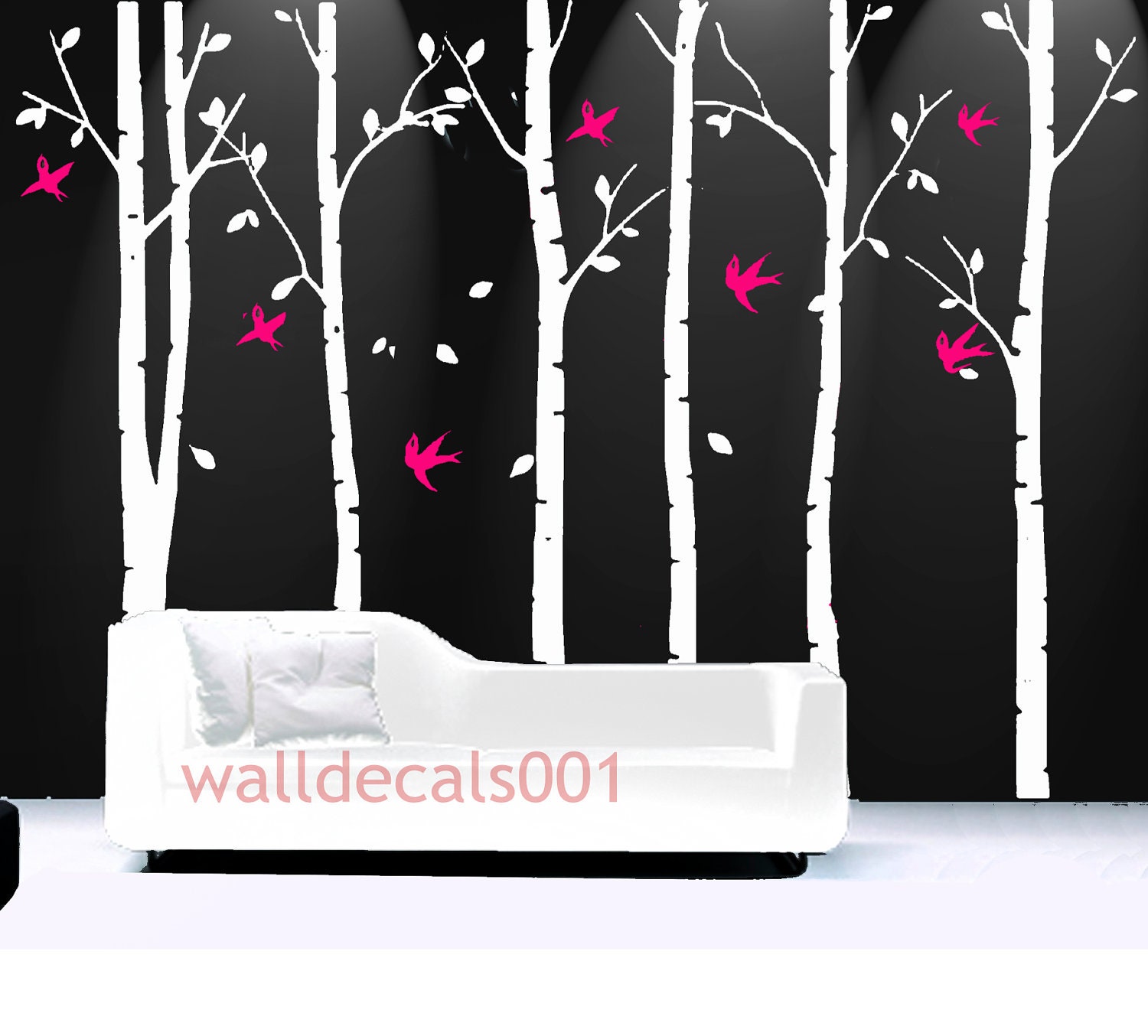Tree Wall Decals wall Stickers wall decor,tree,decal,kids,baby,nursery,livingroom,bedroom,art - birds in birch forest - 6 100in birch trees