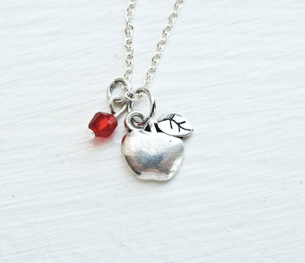 Apple Necklace- Red Apple Crystal Jewelry- Woodland- Winter- Teacher- Back to School Gift