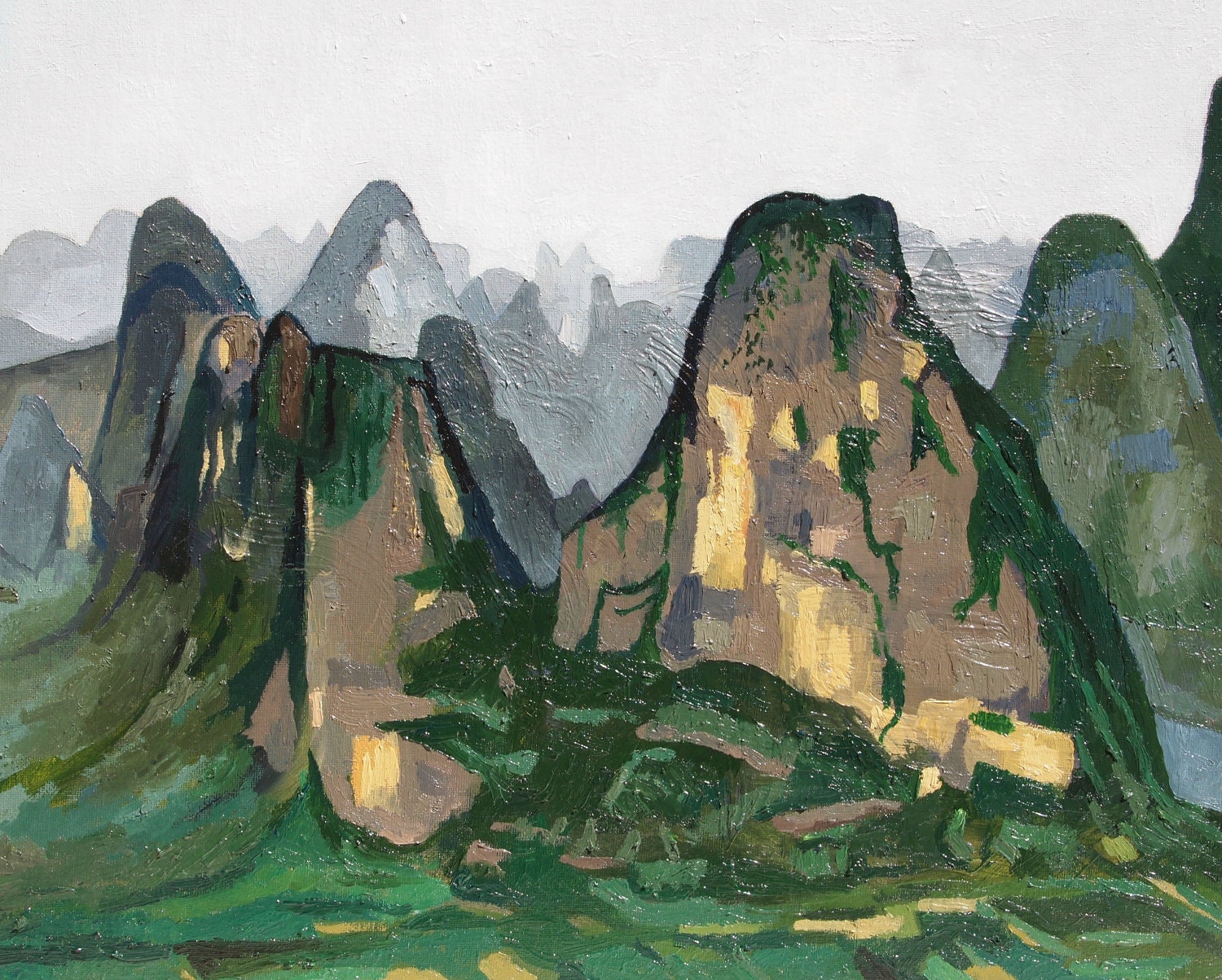 Vietnam Mountains. Landscape. Oil on Canvas. 16" x 20". Oil Landscape. Free Shipping for U.S. residents