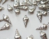 10 Ice cream cone charms antique silver 19x9mm KA14226
