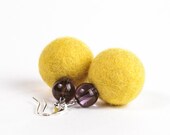 Yellow Felted Earrings Felt Bead Earrings Felted Jewelry Beaded Earrings