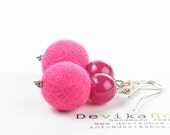 Pink Felt Beaded Earrings Chunky Jewelry Gift For Girl