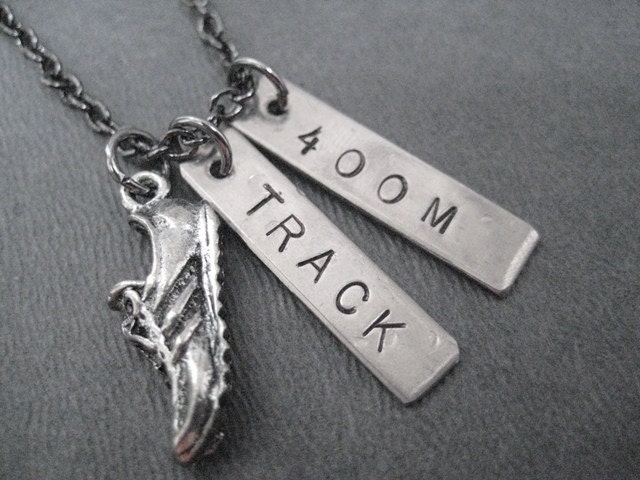 RUN TRACK 400 METER Necklace - Running Necklace on 18 inch gunmetal chain - Track Jewelry