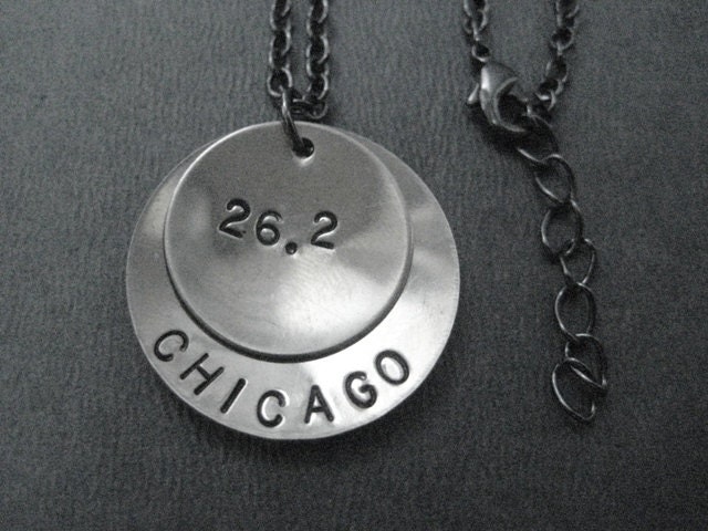 CELEBRATE YOUR RACE Round Necklace - Custom Personalized Running Necklace on 18 inch gunmetal chain - Choose your Race
