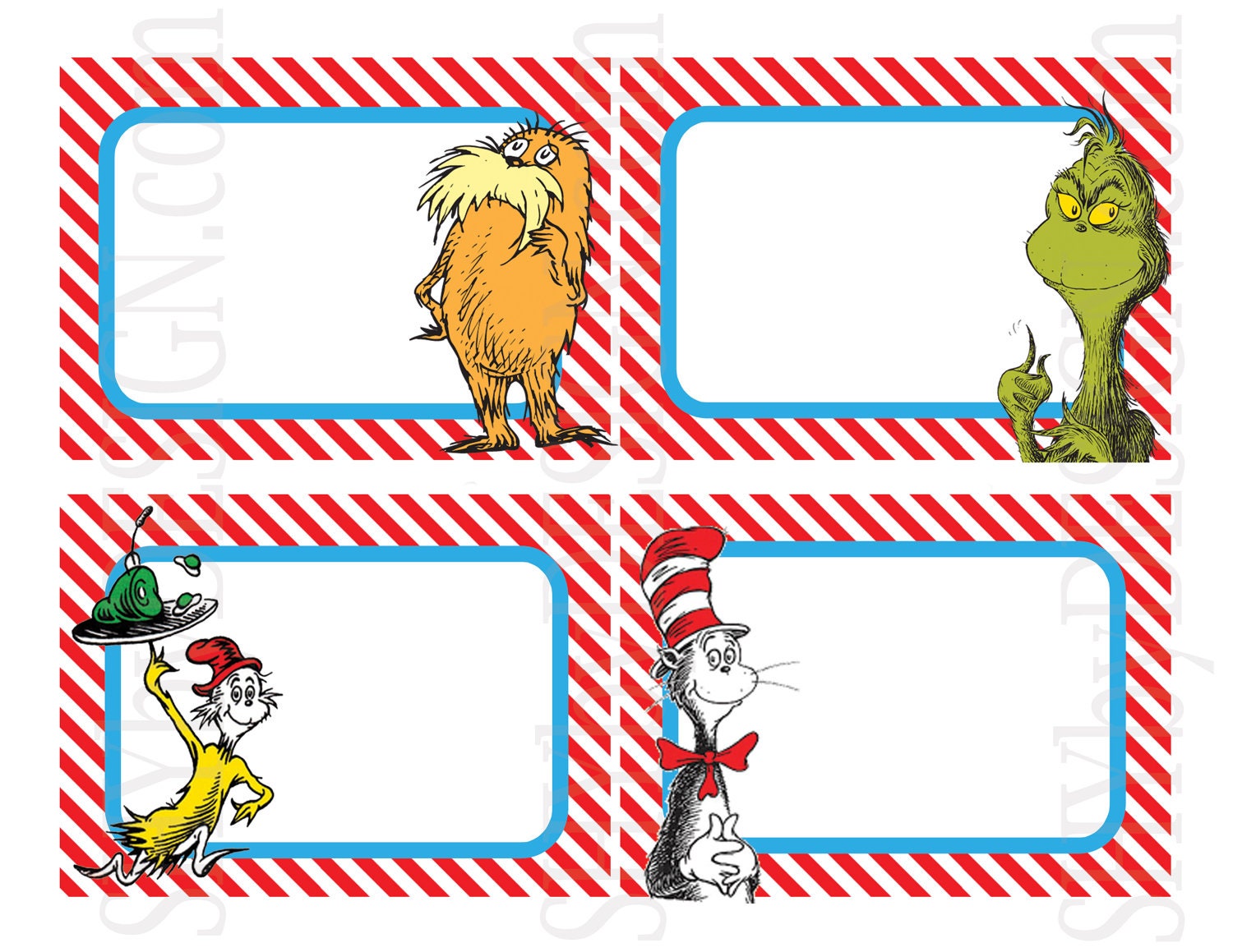 Set of 12 PRINTABLE Dr. Seuss Name Tags
