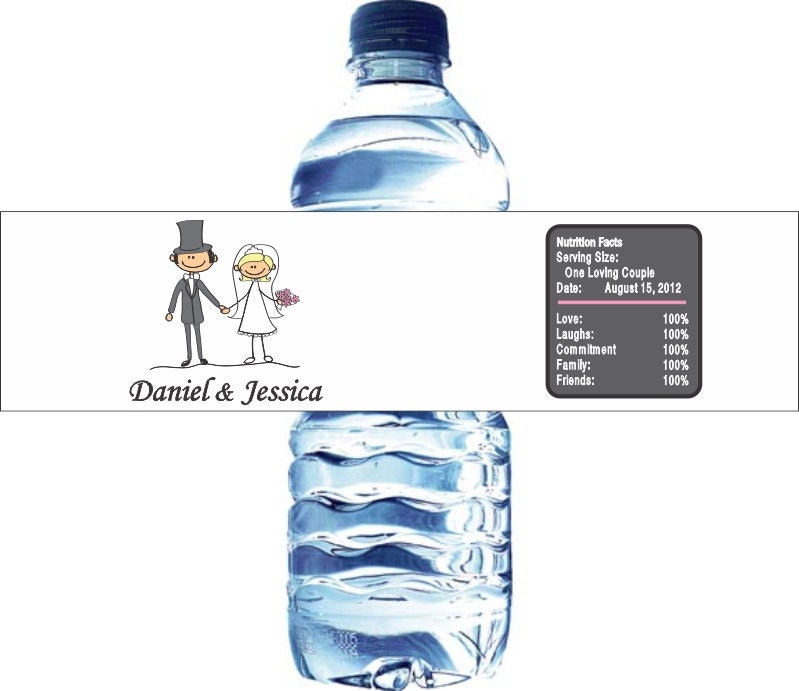 150 Wedding Stick Figures Water Bottle Labels - Available in water resistant and waterproof Il_570xn